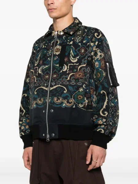 Geacă Sacai cu imagine cu model paisley negru