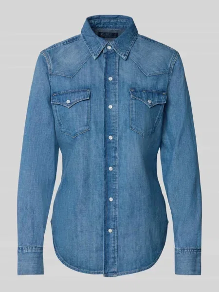 Bluzka Polo Ralph Lauren elegancka z kieszeniami na piersi niebieska