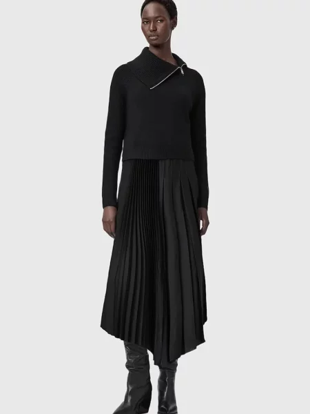 AllSaints rochie din amestec de lână de alpaca maxi dreaptă negru