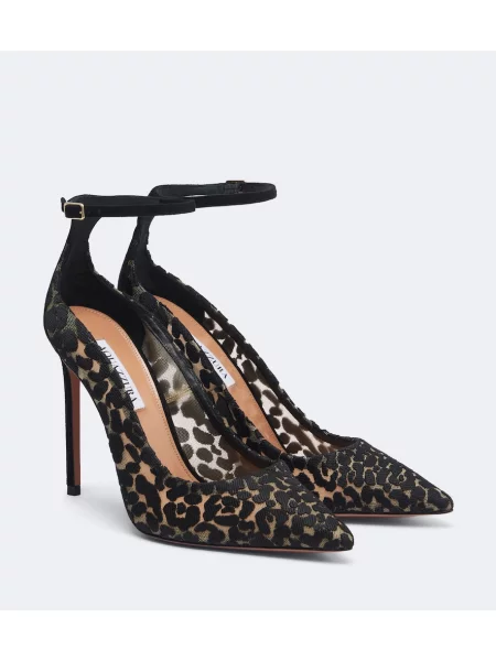 Pantofi cu toc Aquazzura cu imagine cu model leopard plasă negru