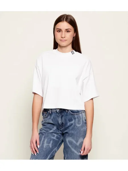HUGO Tricou Damelody | Cropped Fit alb