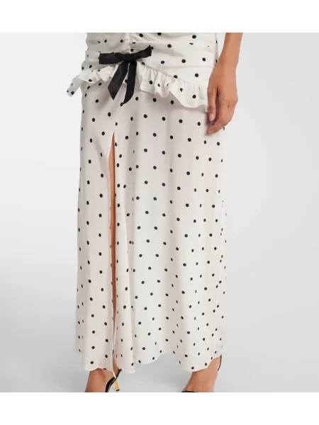 Rochie maxi Alessandra Rich de mătase cu buline de costum alb