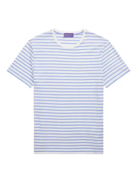 Tricou Ralph Lauren Purple Label cu dungi cu decolteu rotund albastru
