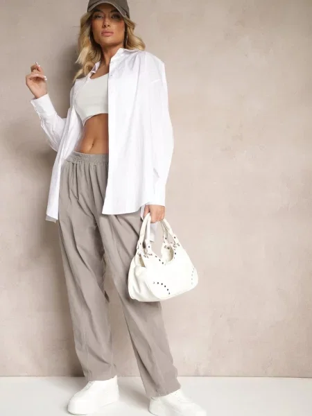 Spodnie High Waist w Klasycznym Stylu Arivora szare