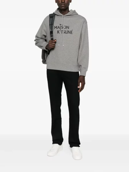 Hanorac cu glugă Maison Kitsune cu broderie gri