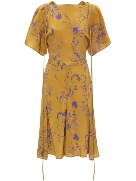 Rochie Victoria Beckham de mătase cu model floral cu imagine galben