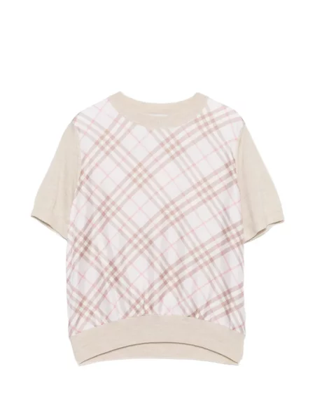 Kockás rövid póló Burberry rózsaszín