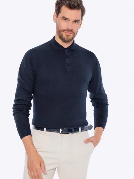 Sweter z bawełny z domieszką kaszmiru granatowy