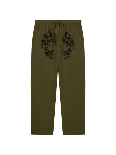 Pantaloni Baziszt cu model floral verde