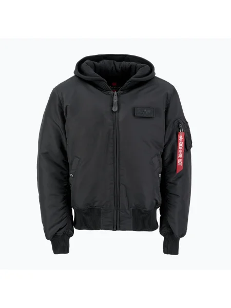 Bunda Alpha Industries s potlačou s kapucňou čierna