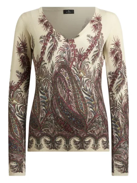 Top Etro z nadrukiem z dekoltem w serek z wzorem paisley biały