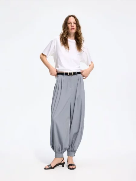Reserved Pantaloni balloon cu curea deschis gri