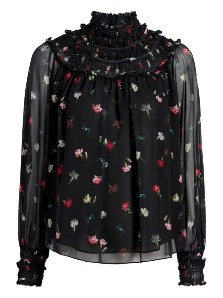 Bluzka Cinq A Sept w kwiatki z nadrukiem czarna