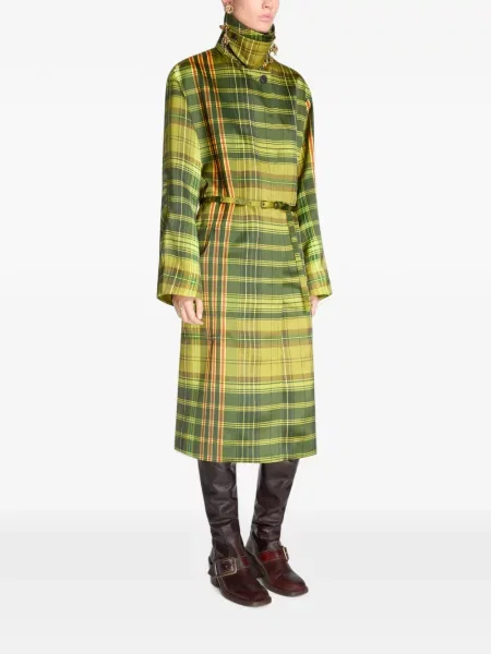 Palton Dries Van Noten în carouri verde
