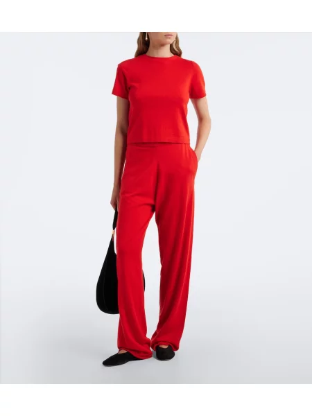 Pantaloni Extreme Cashmere din cașmir roșu