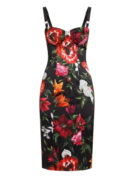 Rochie midi Dolce & Gabbana cu model floral cu imagine până la genunchi negru
