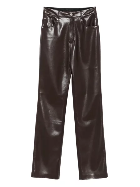 Pantaloni Nanushka din piele cu 5 buzunare maro