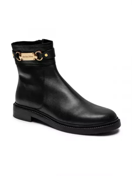See By Chloé De piele botine negru