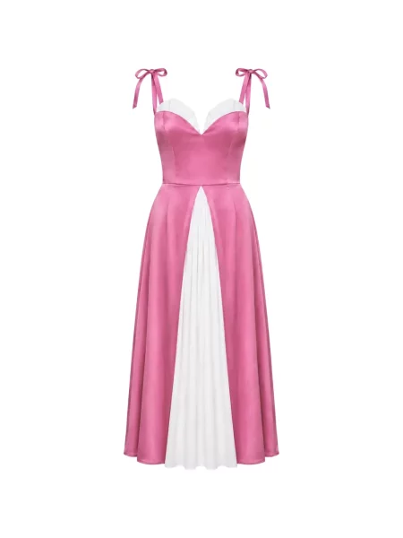 Rochie midi Post Meridiem cu legături cu bretele roz