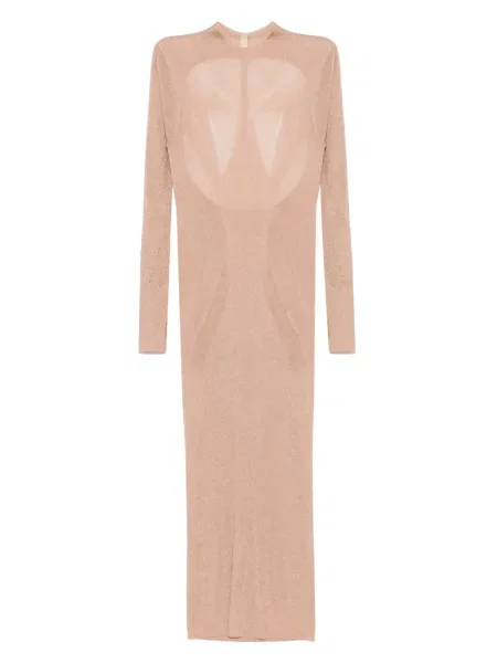 Dzianinowa długa sukienka maxi Oude Waag z długim rękawem brązowa