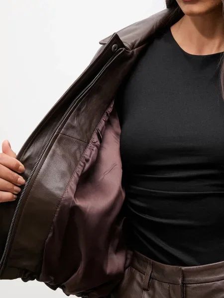 Шкіряна куртка Answear.LAB демісезонна oversize коричневий