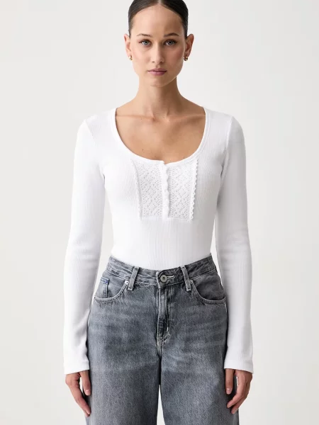 Tricou cu mânecă lungă Guess Jeans alb