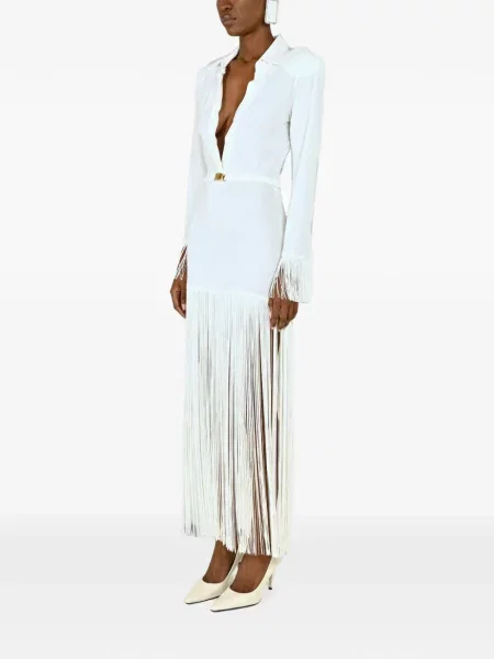 Lung rochie maxi Rowen Rose cu franjuri alb