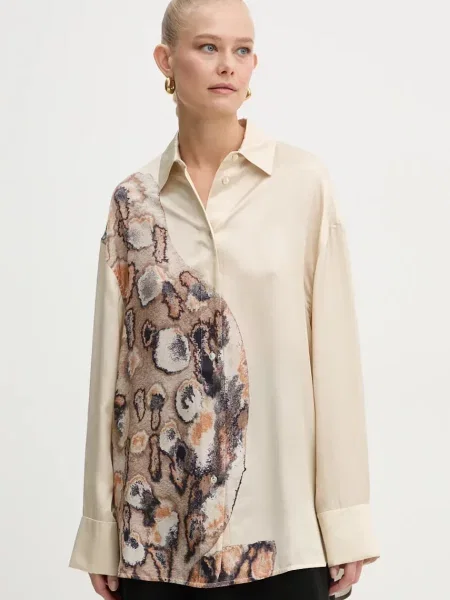 AERON koszula z domieszką jedwabiu beżowa