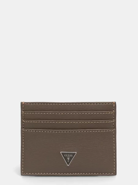 Guess Usnjen etui za kartice rjava