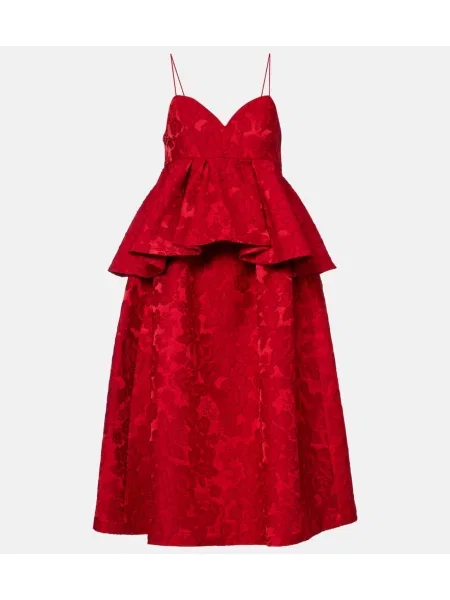 Sukienka midi La Doublej żakardowa do kolan garniturowa czerwona