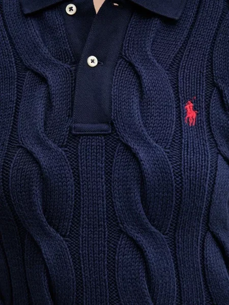 Tricou Polo Ralph Lauren tricotate cu decolteu în V lung verde