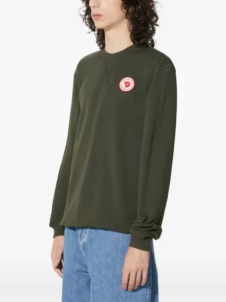 Hanorac crewneck Fjallraven cu decolteu rotund cu autograf verde
