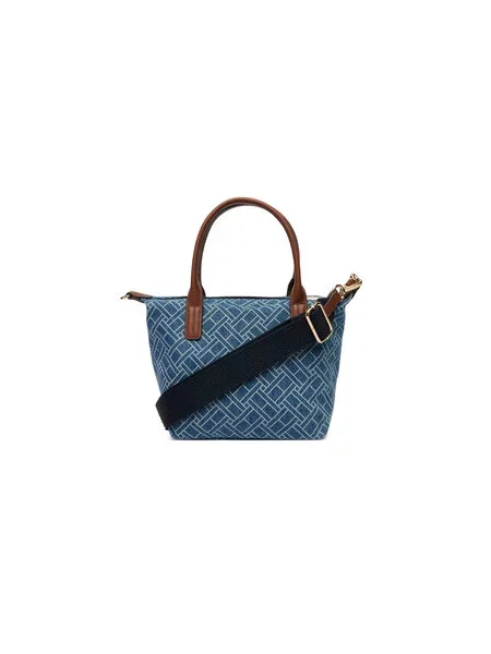 TOMMY HILFIGER Kabelka džínovina / koňaková / offwhite modrá