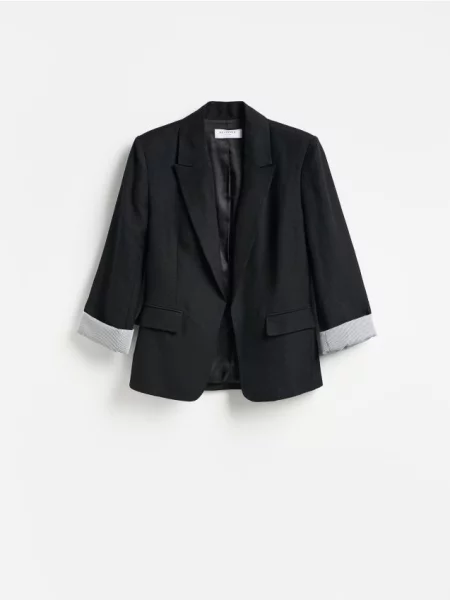 Reserved Blazer cu conținut ridicat de in și adaos de negru