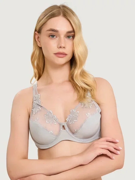 Однотонный бюстгальтер с вышивкой білий