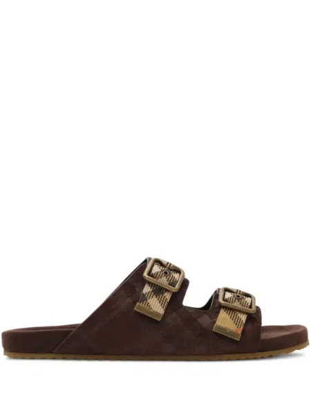 Sandale Burberry din piele de căprioară în carouri maro