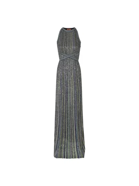 Dzianinowa sukienka maxi Missoni z cekinami w paski