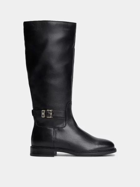 Шкіряні Чоботи Tommy Hilfiger TH BUCKLE LEATHER KNEE BOOT чорний