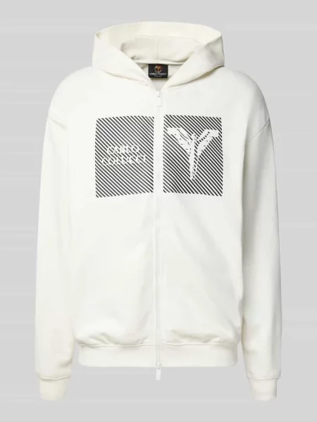 Bluza rozpinana z nadrukiem z logo i dwustronnym zamkiem błyskawicznym Carlo Colucci biała