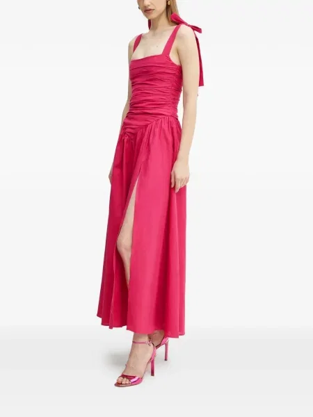 Rochie maxi Bardot de costum roz