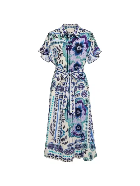 Rochie midi Carolina K cu model floral cu imagine albastru