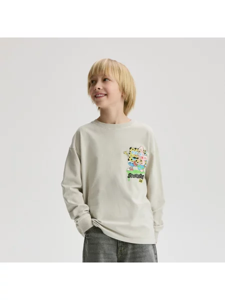 Reserved tričko s dlouhým rukávem SpongeBob světle šedá