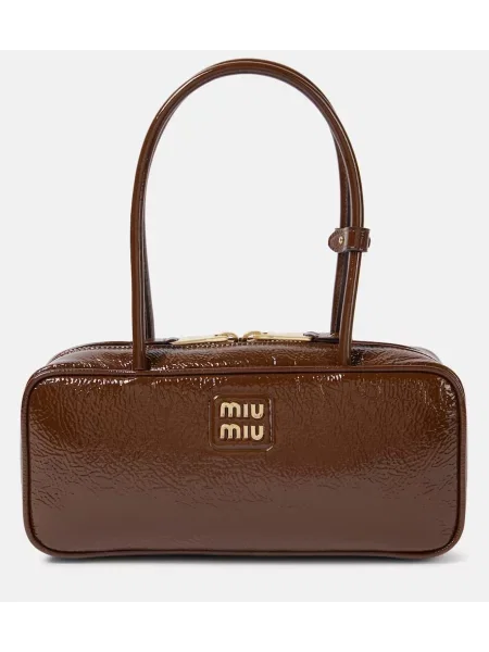 Usnjena lakirana torbica Miu Miu rjava