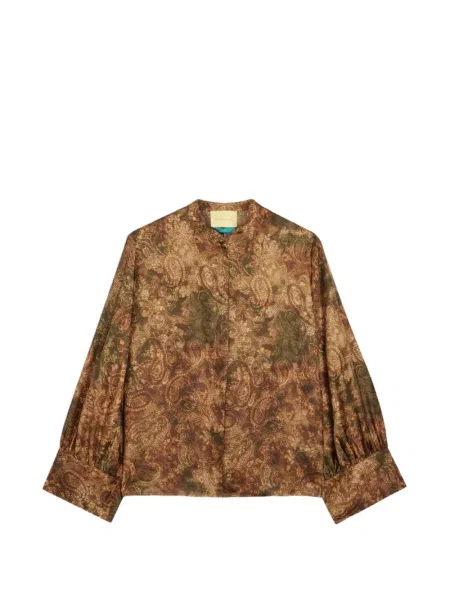 Cămașă Momoni de mătase cu imagine cu model paisley maro