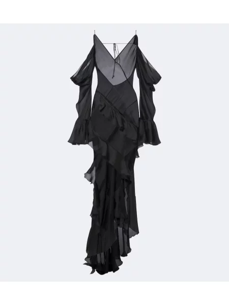 Rochie Roberto Cavalli de mătase cu volane negru
