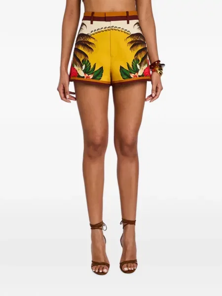 Pantaloni scurți Retrofete cu imagine cu imprimeu tropical galben