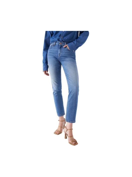 Jeansy Salsa o krotszym kroju niebieskie