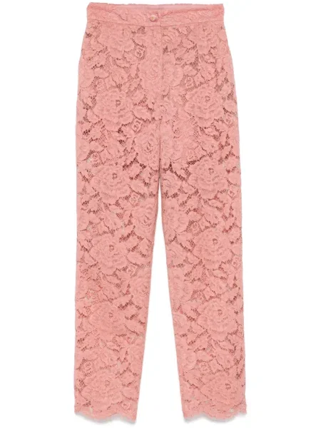 Pantaloni Dolce & Gabbana cu model floral din dantelă roz