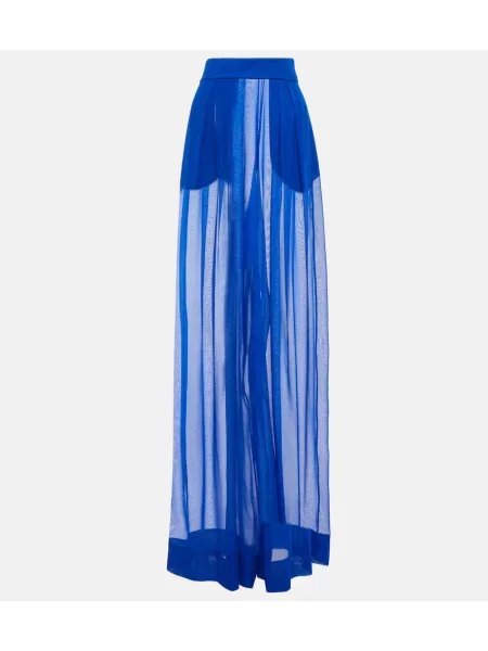 Jedwabne spodnie Laquan Smith z wysoką talią niebieskie