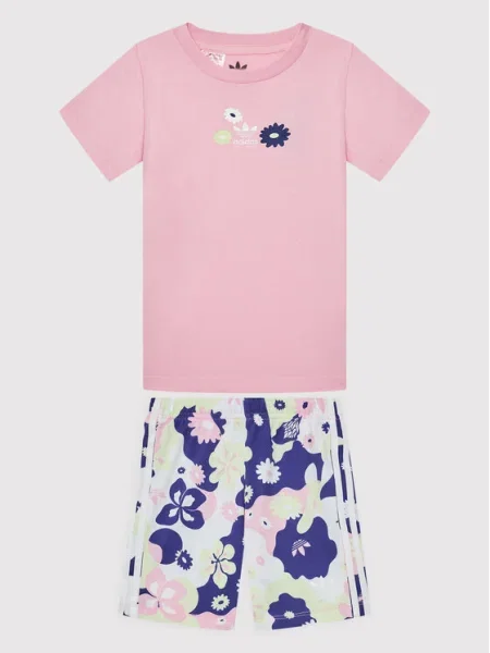 Adidas Set tricou și pantaloni scurți Flower Print roz